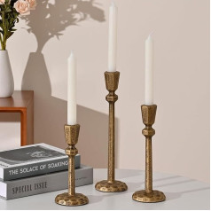 VINCIGANT Sveču turētājs Taper Candle Candles Zelta 3 sveču turētāju komplekts Taper Candle Holder Antique Brass galda dekorēšanai Kamīna dekorēšanai Kāzu dekorēšanai Metāls Zelta 20 & 24 & 28 cm