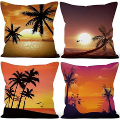 Aoihrraan 60 x 60 cm 4 dekoratīvo spilvenu pārvalku komplekts Vasaras palma Sunset Beach Soft Plush Square Cushion Cover Lauku māja Dzīvojamā istaba Āra balkons Terase Krēsls Dārza dīvāns Grozs