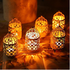 JHY DESIGN Pack of 6 Small Metal Candle Holders for Hanging Birdcage Tea Light Lantern Hollow Candle Holder for Table Wedding Party Valentīna diena Patio Indoor and Outdoor Gifts (White)