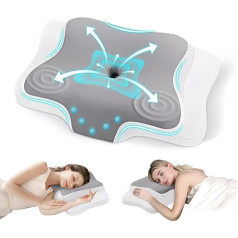 JINXIA Memory Foam Neck Contoured Pillow, ergonomisks ortopēdisks kakla atbalsta spilvens sānu, muguras un vēdera miega piekritējiem