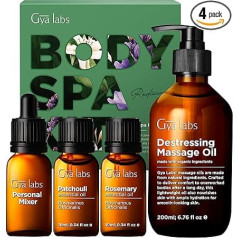 Gya Labs Body Spa komplekts (4 komplekti) - dabīgi vaniļas, pačūlijas un relaksējošas masāžas eļļas aromāti masāžas terapijai - ēterisko eļļu komplekts mājas spa ķermeņa relaksācijai