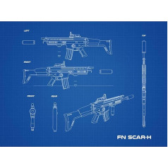 Artery8 FN SCAR-H ložmetējs uzbrukuma šautene Blueprint plāns Liels sienas mākslas plakāts drukāt biezu papīru 18X24 collu Blau Wand Plakāts drukāt