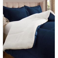 Elegant Comfort Super Soft Sherpa 3 gabalu sega komplekts Premium Quality Heavy Reversible Down Alternative Micro Suede Sherpa Duvet Cover Cal King Midnight Navy