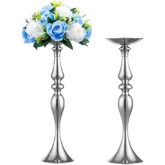 Sziqiqi Pack of 2 Silver Metal Pillar Candle Holders 60 cm Height, Vāzes kāzu centrāldaļai, Dekoratīvās vāzes kāzu centrāldaļas ballītei vakariņām pasākumam