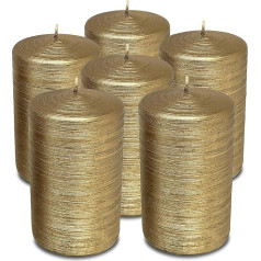 Hyoola Brushed Metallic Pillar Candles - Antique Gold Pack of 6 - Pillar Candles Antique Gold - Lielas dekoratīvās sveces, ražotas ES - Ilgstošs degšanas laiks - 6 cm x 10 cm