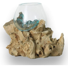 ART-CRAFT Handmade Burl Wood with Glass Burl Wood Decorative Bowl Shaped on a Burl Wood Šī ir parauga fotogrāfija