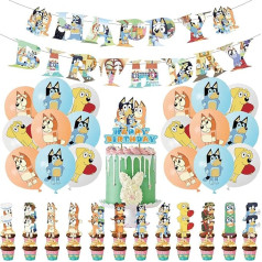 Winric Blue Dog Birthday Party Supplies, Dog Party Decorations - Happy Birthday Banner Cake Topper Cupcake Toppers Balloons for Kids Birthday Party