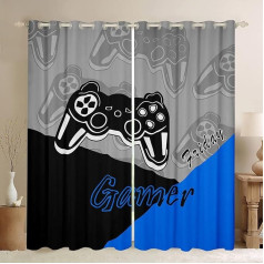 Loussiesd Gamer aizkari guļamistabai Teenagers Boys Gaming aizkars Gamepad Home Player Video spēļu logu aizkari Bērnu Eyelet ārstēšana Black Blue Grey W46 x L72