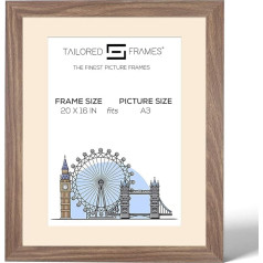 Tailored Frames 20 x 16 дюймов Tailored ореховое дерево квадратная фоторамка для A3 с античным белым креплением