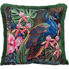 LIBERTAD® Green Peacock Flower Pattern Boho Hygge Velvet Cushion Cover 43x43cm Soft Decorative Cushion Cover with Invisible Zipper Plus Printable Wall Pictures