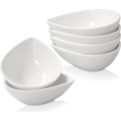 Livfodrm Porcelāna bļodas bļodiņām Servēšanas bļodu komplekts 6 250 ml mazas salātu bļodas, baltas, ūdens piliena formas, trauki desertiem/ledusmaizei/uzkodām/zupai/augļiem/zāļa miltiem