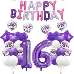 16. dzimšanas dienas balonu dekorēšana Violeta 16 baloni Happy 16th Birthday Party Supplies Number 16 Foil Mylar Balloons Latex Balloon Dāvanas meitenēm Zēni Sievietes Vīrieši