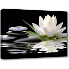 LZIMU Zen Canvas Pictures Balta lotosa un melna Zen akmeņi zied ūdenī Picture Prints Joga Spa Meditācija Garīgā telpu apdare (Zen-1, (40.00 x 60.00 cm))