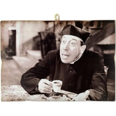 KUSTOM ART Vintage stila kvadrātveida aktieris un kafija Don Camillo (Fernandel) Attēls izdruka uz koka 40 x 30 cm