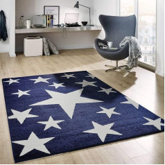 VIMODA Īsa pile paklājs Stars Sky Modern Blue White Teenager's Room for Children's Room Living Room Izmēri: 120 x 170 cm