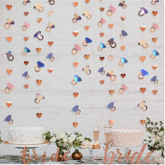 Iridescent Rose Gold Hearts Diamond Ring Garland Party Dekorācijas Hologrāfiskā papīra Holographic Papīra Hanging Bunting Streamers kāzu Vistu ballīte Dzimšanas dienas dekorēšanai