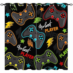 YUANZU Gamepad aizkari - Kids Gamer Video Game Joystick Print Pattern Termoizolācijas un telpas aptumšošanas logu aizkari zēniem, pusaudžiem, guļamistabai 2 paneļi W66 x D54 collas