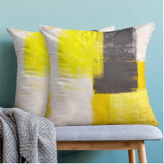 ARLTTH 2 Pack Yellow Grey Velvet Cushion Covers 18x18 Inch Abstract Art Decorative Throw Pillow Cover 18x18 Inch for Outdoor Patio Garden Blench Living Room Sofa