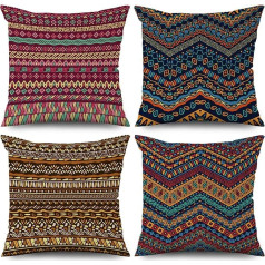 ASDCXZ Boho spilvenu pārvalki 45cm x 45cm komplekts no 4 modernās svītrainās ģeometriskās brūnās ārdārza dārza dīvāna apdares spilvena pārvalks Mazgājams poliestera lina auduma spilvena pārvalks