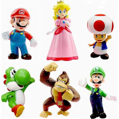 YOOYEH Super Mario 3D ballīšu toršu rotājumi, Mini PVC rotaļlietas, Mario dzimšanas dienas svinību piederumi, dekorācijas zēniem un meitenēm, supervaroņu rotājumi, 6 gab. iepakojumā