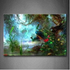 Pirmā sienas māksla Pfau Bilder Leinwand 24x36 collu Bild Tier im Wald Wandbilder Wohnzimmer Moderne für Schlafzimmer Dekoration Wohnung Home Deko Kunstdruck