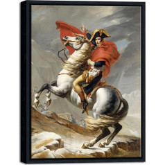 Wieco Art Gerahmtes Ölgemälde, motīvs: Napoleon über die Alpen von Jacques-Louis David, Reproduktion, abstrakte HD-Drucke, Wanddekoration, klassisches Kunstwerk für Zuhause und Büro