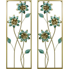 CHENGGYOUWEI Set of 2 Metal Wall Art 32x12 Inch Modern Wall Decor Sculpture Golden Large Metal Flower Wall Decor with Frame for Living Room Bedroom Study Home Office