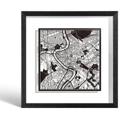 O3 DESIGN STUDIO - Marco de Papel para mapas, 22.8 x 22.8 cm, en Caja de Regalo, Fondo, autocambiante, Arte de Papel, Black Map Black Frame, Roma