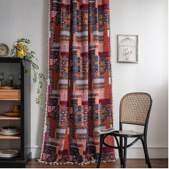 USTIDE 1 panelis Boho Patchwork aizkars Rod Pocket Light Reducing aizkars guļamistaba / dzīvojamā istaba Landscape Rustic Multicolor Etniskās aizkars 84 collu garš