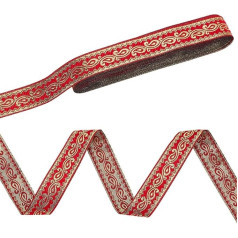 WADORN 7,6 Meter Jacquard-Stickerei-Band, 1,9 cm Vintage-Boho-gewebtes Band zum Nähen, bestickte Spitzenborte für handgefertigte Kleidung, Tasche, Vorhang, Slipcover, Verzierung, Dekoration, Rot