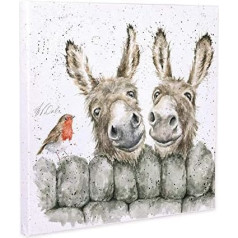 Wrendale HEE-Haw Mazā audekla izdruka Donkey Couple & Robin, 20 x 20 cm