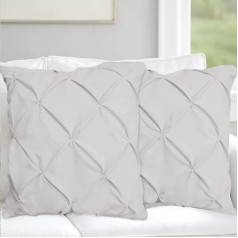 Ropa De Cama Pinch Diamond Pleated Pintuck Cushion Cover in Silver Grey Solid Pattern 2 Pack Decorative Pilows Square or European Square Size 65x65cm