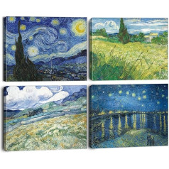 BINCUE Vincent Van Gogh Dekoratīvie zvaigžņotas nakts sienas mākslas darbi uz audekla Glezniecība Sienas glezna Abstraktā ainava Pictures for Living Room Blue Impressionism Sienas apdare Kviešu lauks ar cipresēm