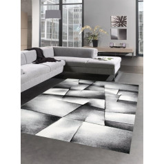 CARPETIA Modern Short Pile Living Room Rug Contour Cut Checked Abstract Grey Black White Size 160 x 230 cm