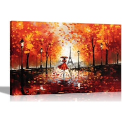 Artley Prints - Autumn Walk in Paris Orange Canvas Picture | Ierāmētas bildes viesistabai Guļamistaba | Modern Prints Artwork 60 x 40 cm (24 x 16