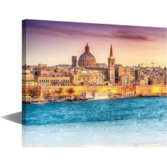 Modern Wall Art Skyline Valletta Cityscape at Sunset Europe Mūsdienu mākslas darbi Urban Building Print on Canvas Guļamistaba Sienas mākslas darbi Pictures for Living Room