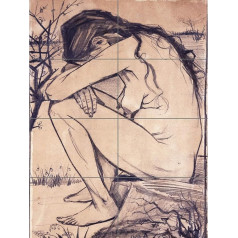 Artery8 Vincent Van Gogh Sorrow Illustration Drawing XL Giant Panel Plakāts (8 sadaļas) Zeichnung