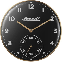 Ingersoll Analoge Wanduhr, leicht ablesbar, 30 cm Durchmesser in goldfarbenem Gehäuse mit schwarzem Zifferblatt