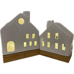 khevga Ziemassvētku dekorēšana House Tea Light LED Ceramic Set of 2 White