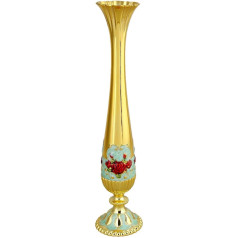 mookaitedecor Metall Floral Vase für Blumen, Tisch Mittelpunkt Home Dekoration, Gold Plated/Red Flower/Green