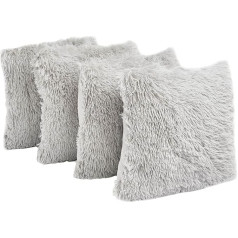 Sienna Silver Grey Pūkains spilvenu pārvalks 22x22 collas Dekoratīvie metamie spilveni dzīvojamai istabai Guļamistabai Dīvāni Shaggy Spilveni Luksusa mājas komplekts Pack of 4