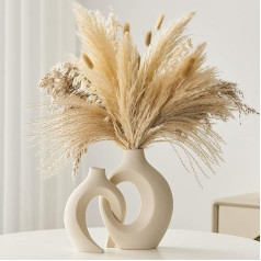 FJS Weiße keramische Vasen Satz von 2 für Home Decor, Moderne Boho Donut Blumenvase Runde gekreuzte Hohle Vase für Hochzeit Esszimmer Wohnzimmer Tisch Centerpieces Couchtisch Dekoration