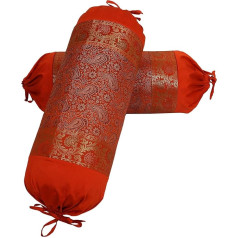 DK Homewares Indijas brokāta polisdupions zīda cilindru spilvenu pārvalki Orange Paisley 76 x 38 cm žakarda pinuma audums mājas dekoru spilvenu pārvalki - 2 komplekti