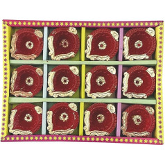 KSJONE Pack of 12 Dekoratīvie Diyas Diwali Diya roku apgleznoti dekoratīvie priekšmeti Terakotas dekoratīvie māla Mitti Diyas Diwali dekorēšanai ar kokvilnas daktīm Navratri Puja festivāla gaismas apdare