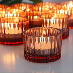 Vohocandle 12 Pack Rose Gold Valentīna diena Ribbed stikla tējas gaismas turētāji meitenēm Dzimšanas diena Dāvana kāzu ballīte Cute Votive Candle Holder for Room Decor 3.5x5cm