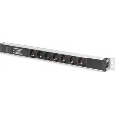 Разветвитель питания pdu, 7x розетки schuko, 2,0 м, 1x вилка unischuko, 16a, защита от перенапряжения, сетевой фильтр, алюминиевый профиль