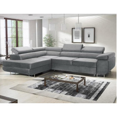 Ml Furniture Ltd Avatar Velvet Corner Sofa in L-Shaped 277 x 73 x 203 cm with Sleep Function and Bedding Container - Sofa Bed with Bed Box - Corner Couch with Storage Space - Left - Colour: Monolith