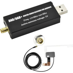 CAMECHO DAB/DAB+ digitālā radio uztvērēja adapteris, DAB+ radio uztvērējs ar antenu + SMA stikla antenas komplekts, DAB/DAB+ USB 2.0 dongle universālajam Android autoradijam