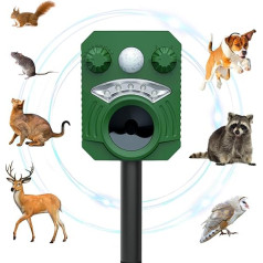 Ultrasonic Animal Repellent, Solar Cat Repellent, USB Charging, Marten Deterrent, Waterproof with LED Light, Ultrasonic Marten Repellent for Garden/Yard, Effective Against Cats, Dogs, Birds, Rats,