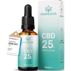 Amiredita CBD Oil 25% Wide Spectrum - German Quality Brand, Laboratory Tested, Certified - Premium CBD Drops with 25% Cannabidiol Oil in Hemp Oil - CBD Oil, Cannabis Oil from CBD Flowers, 10 ml AMIREDITA